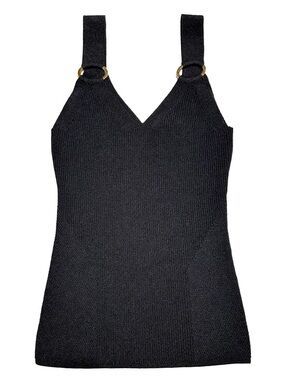 INC Ribbed Knit Halter Tank Gold Ring Minimalist Chic Y2K Sleek
